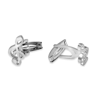 Sterling Silver Rhodium Plated Plain Music G Clef Cufflink