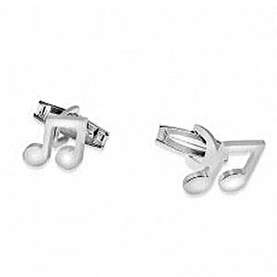 Sterling Silver Rhodium Plated Plain Music Note Cufflink