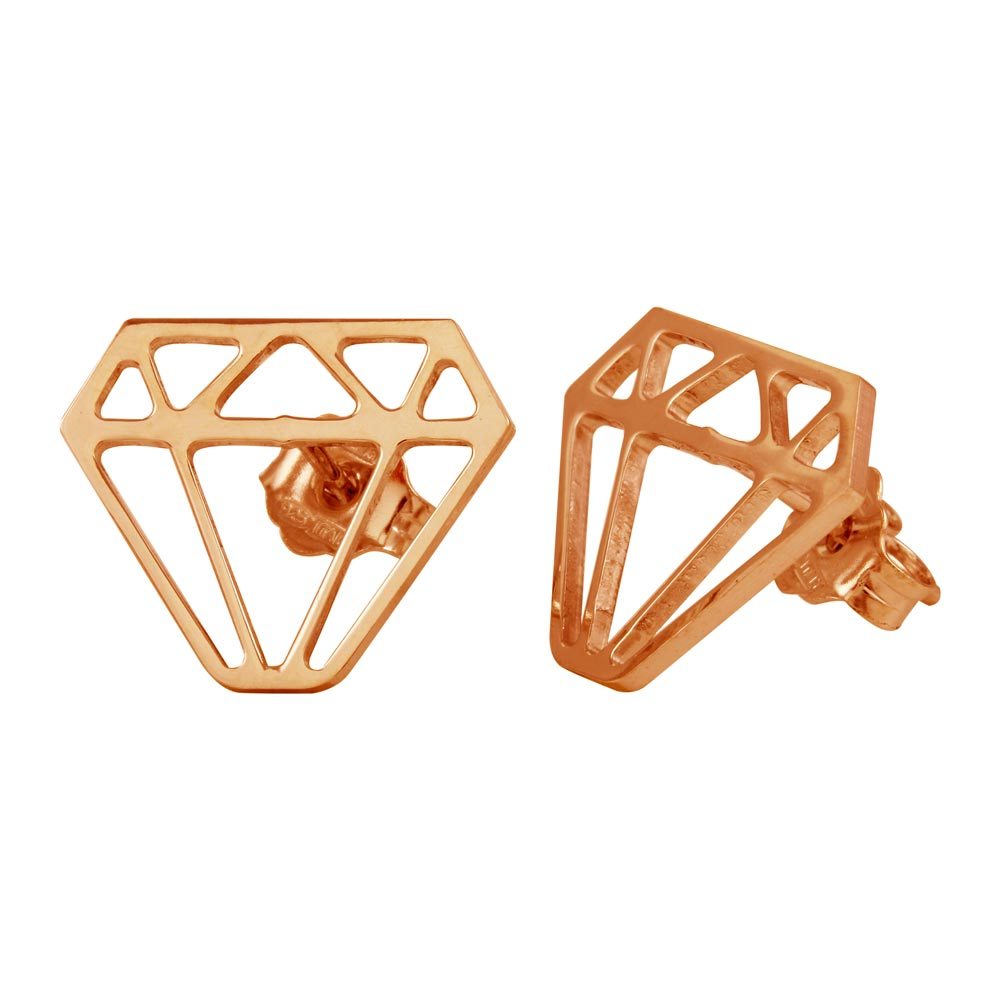 Sterling Silver Rose Gold Plated Diamond Shaped Stud Earrings