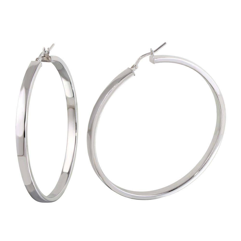 Sterling Silver Rhodium Plated Electroforming Flat Hoop Earrings