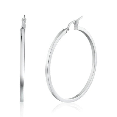Sterling Silver Rhodium Plated Silver 2mm Hoop Earrings