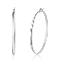 Load image into Gallery viewer, Sterling Silver Rhodium Plated Silver Dome Hoop Earrings