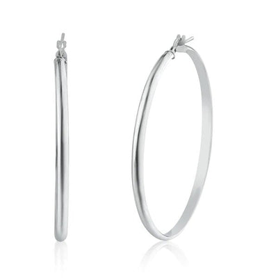 Sterling Silver Rhodium Plated Silver 3.5mm Dome Hoop Earrings