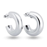 Sterling Silver Rhodium Plated Puff Semi Hoop Earrings