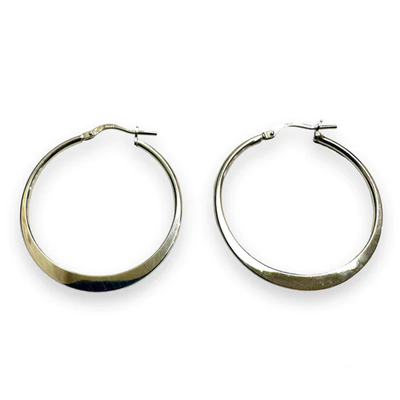Sterling Silver Rhodium Plated Hoop Latch Back Earrings