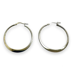 Sterling Silver Rhodium Plated Hoop Latch Back Earrings