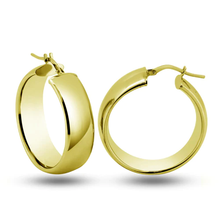 Load image into Gallery viewer, Sterling Silver Gold Plated Latch Back Puffed Hoop Earrings