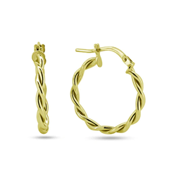 Sterling Silver Gold Plated Twisted Hoop Earrings-15mm