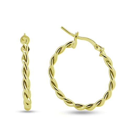 Sterling Silver Gold Plated Twisted Hoop Earrings-20mm