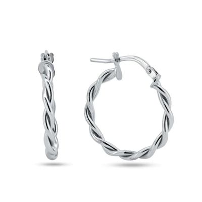 Sterling Silver Rhodium Plated 2.4mm Twisted Hoop Earrings