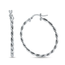 Load image into Gallery viewer, Sterling Silver Rhodium Plated Twisted Hoop Earrings-30mm