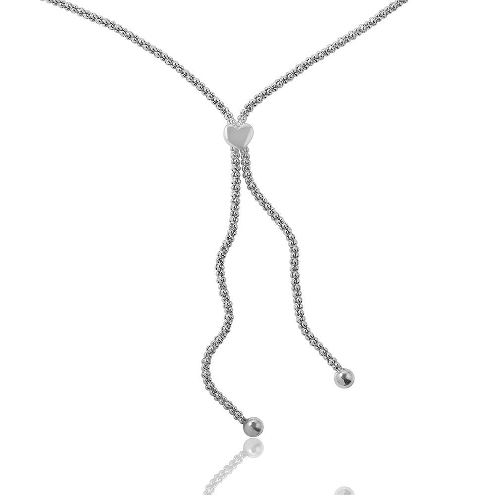 Sterling Silver Rhodium Plated Lariat Heart Italian .925 Necklace