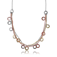 Load image into Gallery viewer, Sterling Silver Multi Strands 3 Toned With Open Disc Hanging Design Italian .925 Necklace