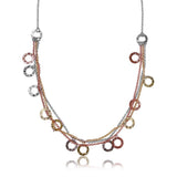 Sterling Silver Multi Strands 3 Toned With Open Disc Hanging Design Italian .925 Necklace