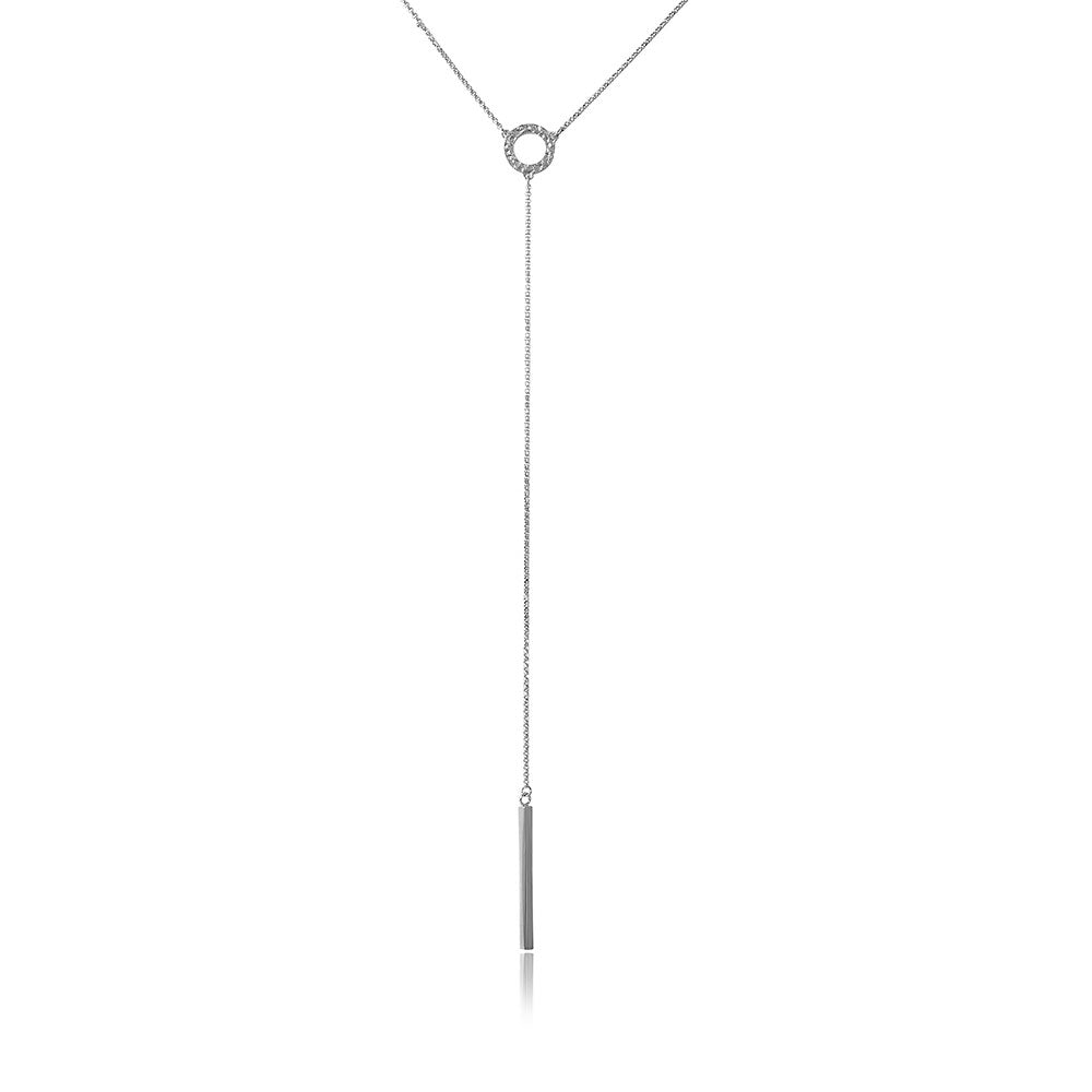 Sterling Silver Rhodium Plated Lariat .925 Necklace