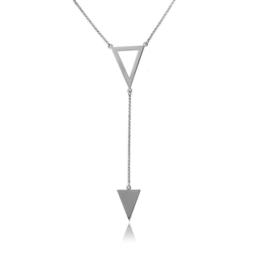 Sterling Silver Rhodium Plated .925 Necklace With 2 Triangle Drop
