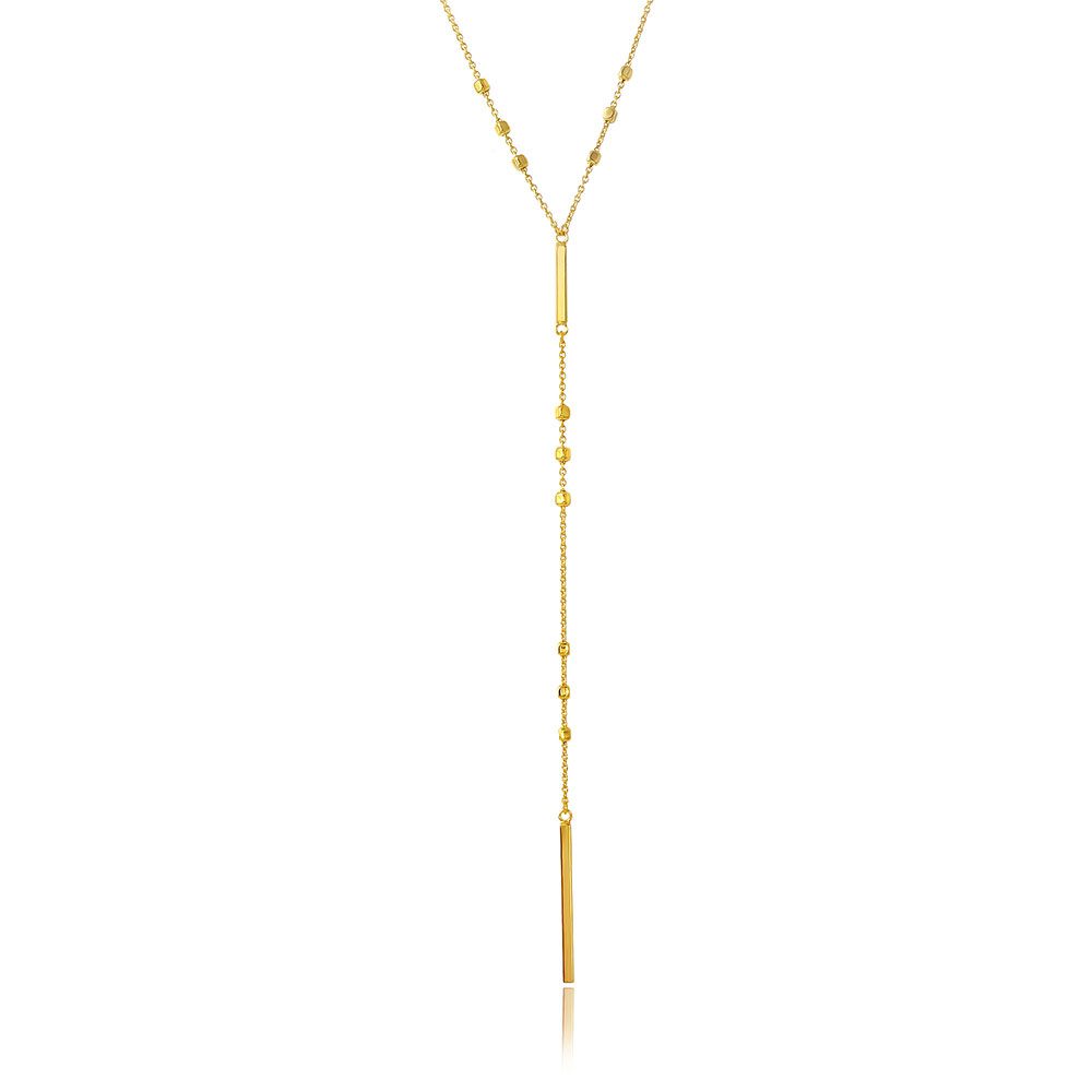 Sterling Silver Elegant Gold Plated Beaded Necklace with Vertical TagAnd Adjustable Length of 22-23 inches