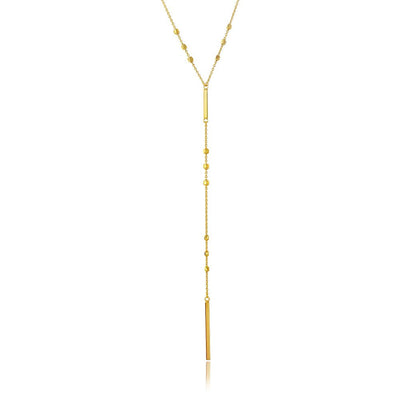 Sterling Silver Elegant Gold Plated Beaded Necklace with Vertical TagAnd Adjustable Length of 22-23 inches