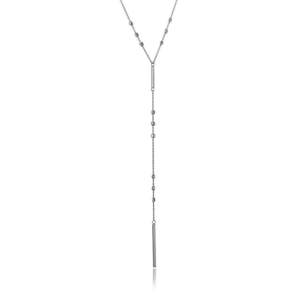 Rhodium Plated Sterling Silver Elegant Beaded Necklace with Vertical TagAnd Adjustable Length of 22-23 inches