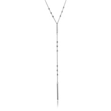 Load image into Gallery viewer, Rhodium Plated Sterling Silver Elegant Beaded Necklace with Vertical TagAnd Adjustable Length of 22-23 inches