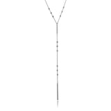 Rhodium Plated Sterling Silver Elegant Beaded Necklace with Vertical TagAnd Adjustable Length of 22-23 inches