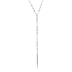 Rhodium Plated Sterling Silver Elegant Beaded Necklace with Vertical TagAnd Adjustable Length of 22-23 inches