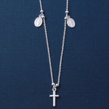 Sterling Silver High Polished Cross and Charms Necklace