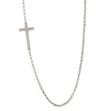 Sterling Silver Rhodium Plated Rolo Necklace With Cross