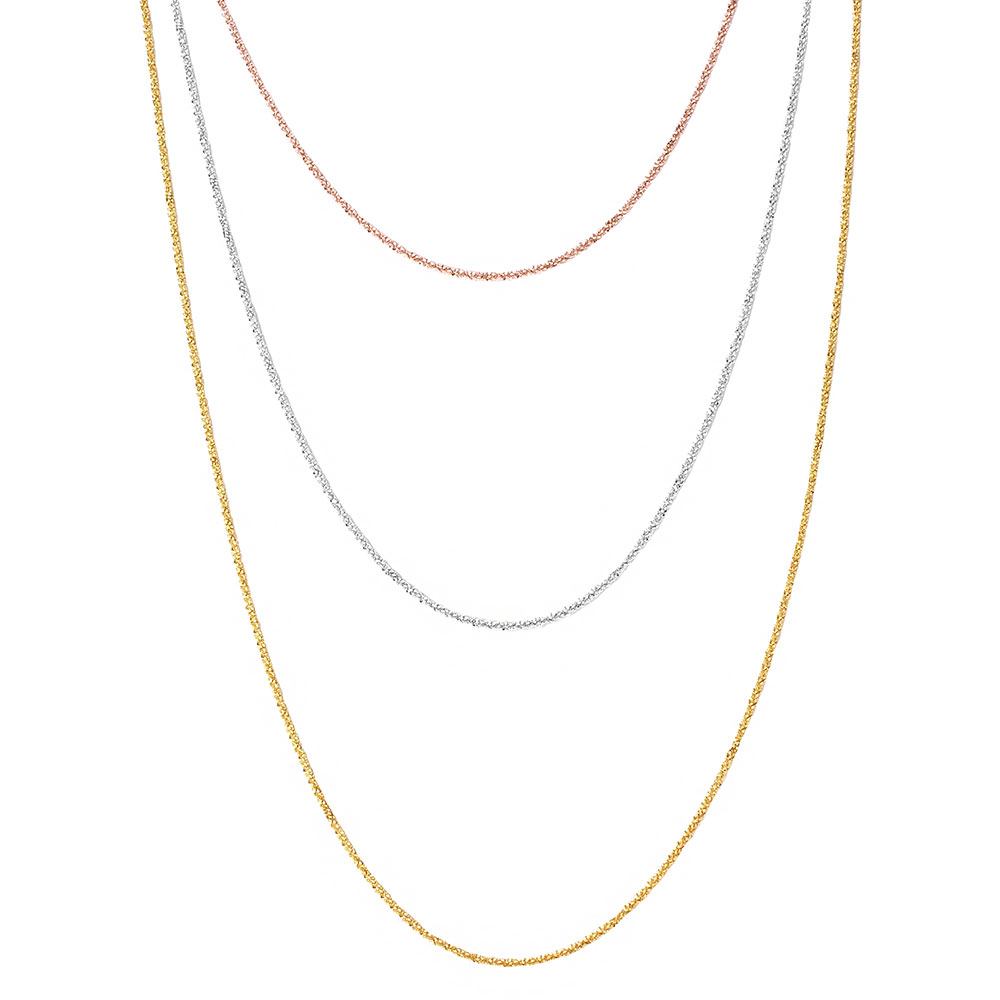 Sterling Silver 3 Toned 3 Strands Roc Chain Necklace