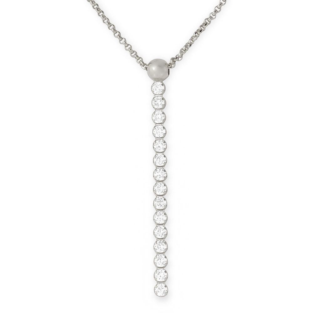 Sterling Silver Rhodium Plated CZ Drop Necklace