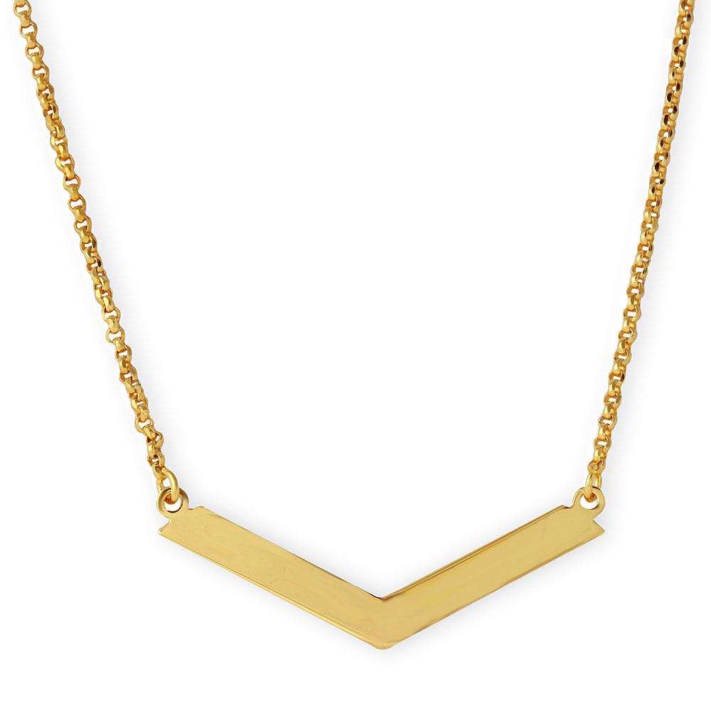 Sterling Silver Gold Plated Wide V Accent Necklace