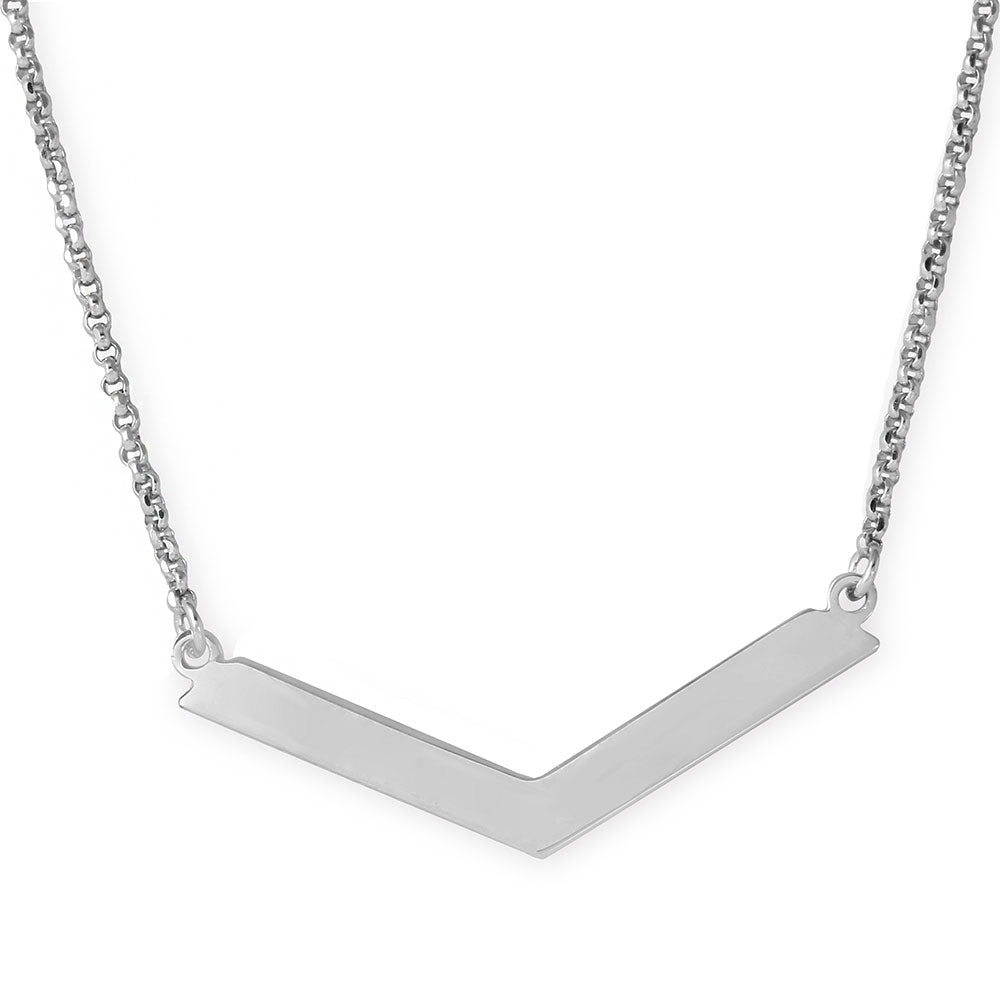Sterling Silver Rhodium Plated Wide V Accent Necklace���������