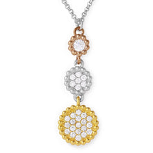 Load image into Gallery viewer, Sterling Silver Rhodium Plated Graduated 3 Toned Circle Drop Necklace