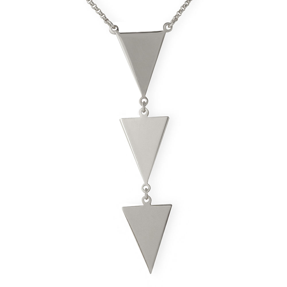 Sterling Silver Rhodium Plated 3 Triangle Drop Necklace