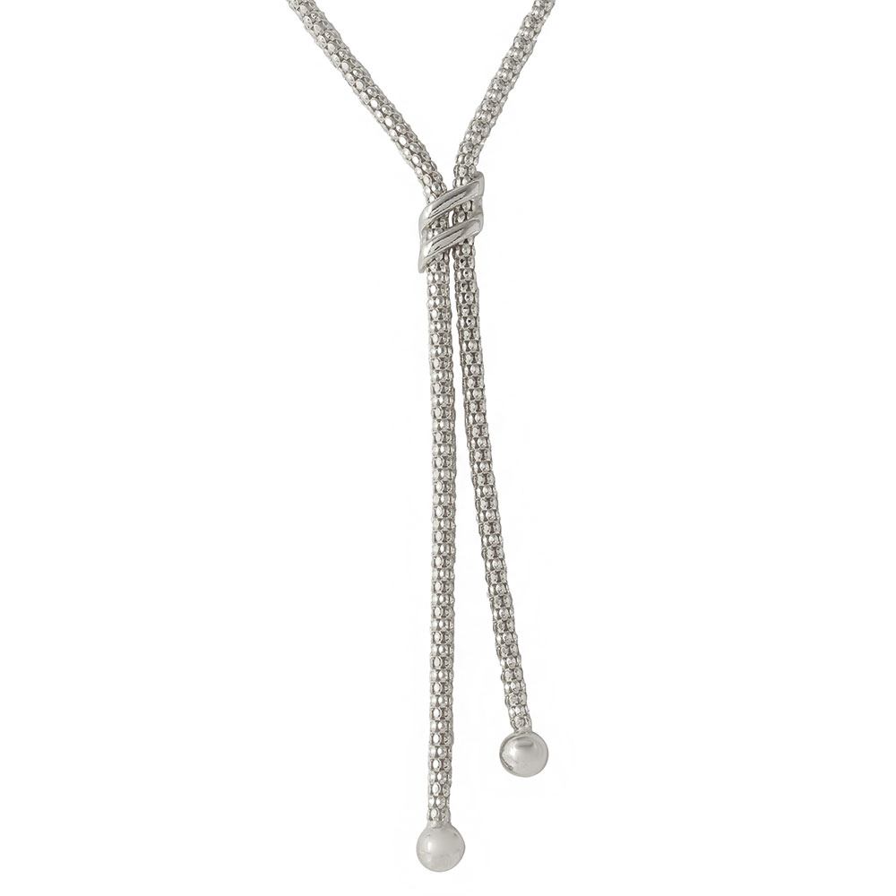 Sterling Silver Rhodium Plated Drop Necklace With Double Sash Necklace