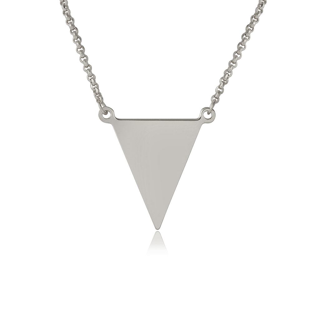 Sterling Silver Rhodium Plated Triangle Charm Necklace