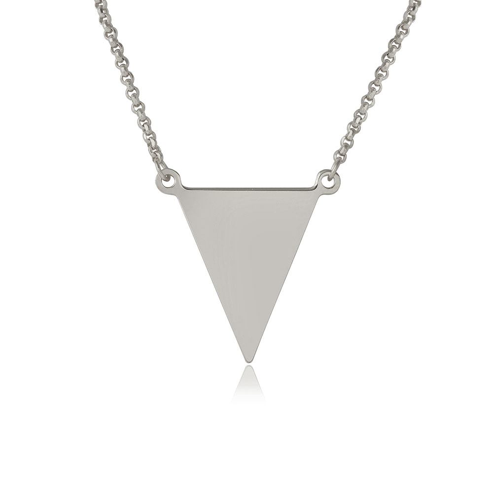 Sterling Silver Rhodium Plated Triangle Charm Necklace���������