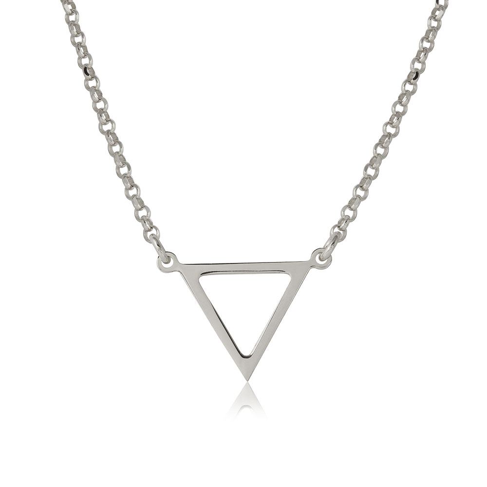 Sterling Silver Rhodium Plated Open Triangle Charm Necklace���������