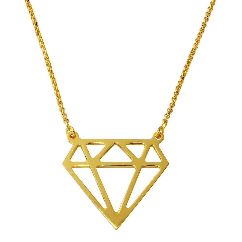Sterling Silver Gold Plated Diamond Outline Necklace