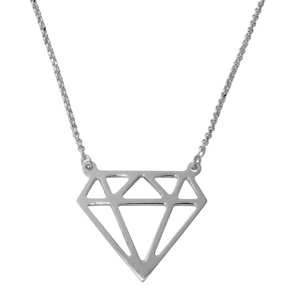 Sterling Silver Rhodium Plated Diamond Outline Necklace