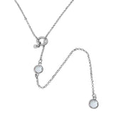 Sterling Silver Rhodium Plated Dropped Clear Round CZ Necklace with Adjustable Ring