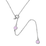 Sterling Silver Rhodium Plated Dropped Pink Round CZ Necklace with Adjustable Ring