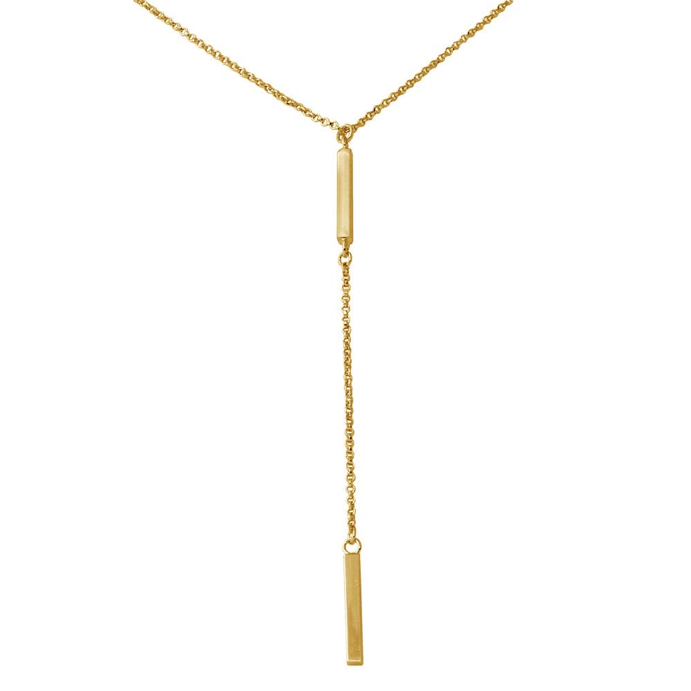 Sterling Silver Gold Plated Bar Necklace with Dropped Bar Pendant