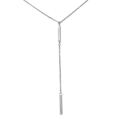 Sterling Silver Rhodium Plated Bar Necklace with Dropped Bar Pendant Necklace