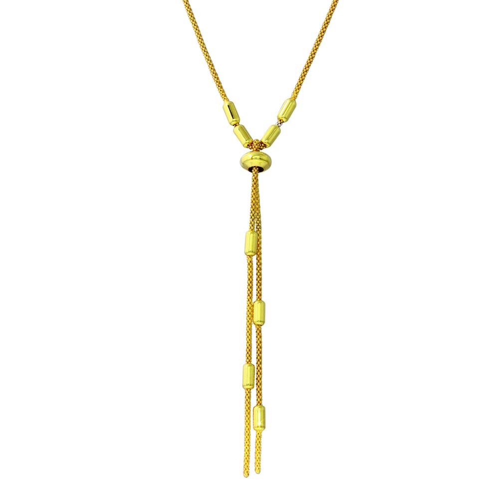 Sterling Silver Gold Plated Round Bar Tassel Necklace with Adjustable Ring