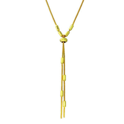 Sterling Silver Gold Plated Round Bar Tassel Necklace with Adjustable Ring
