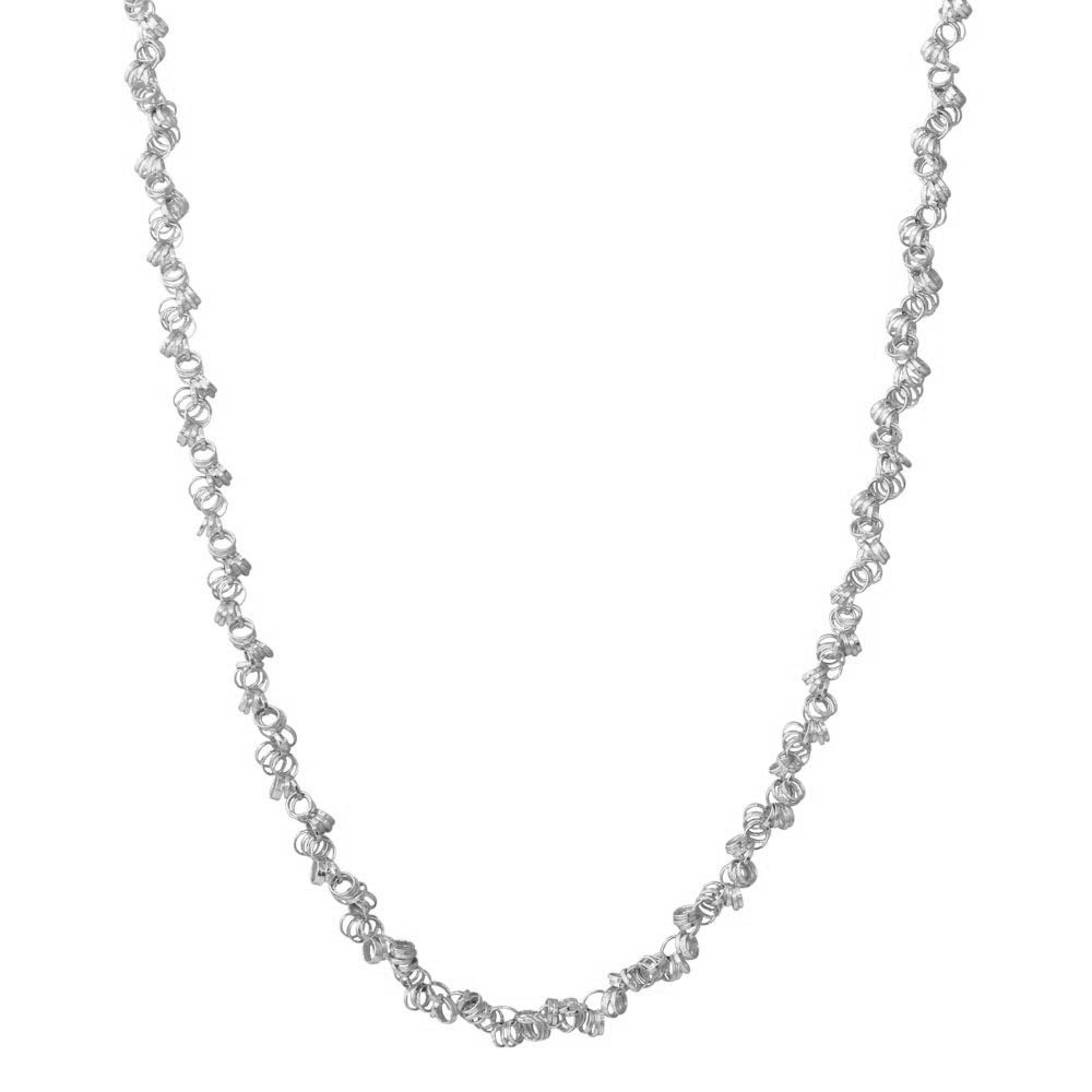 Sterling Silver Rhodium Plated Rolo Chain with Attached Rolo Spirals Necklace