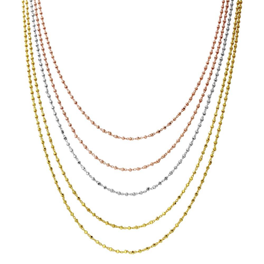 Sterling Silver Tri-Color Plated 5 Strand Bead Necklace
