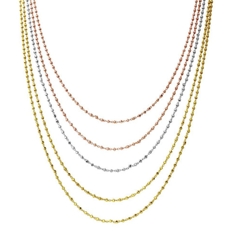 Sterling Silver Tri-Color Plated 5 Strand Bead Necklace