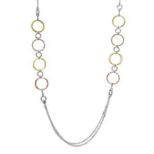 Load image into Gallery viewer, Sterling Silver Tri Color Plated Multi Open Ring Long Necklace